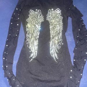 Embellished Black Top with Silver Accents